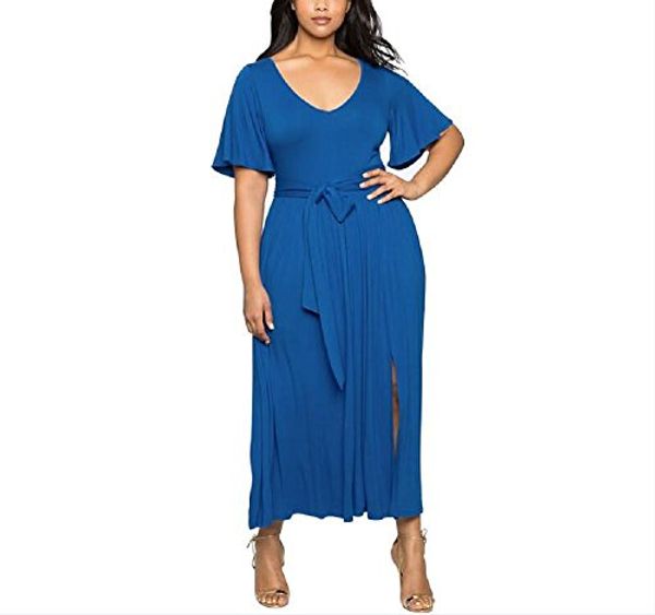 

primoda women short sleeve side split v neck loose plus size midi dress summer party dress, Black;gray