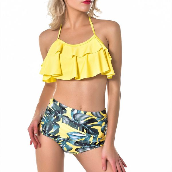 

swimwear women bikini 2020 mujer high waist swimsuits ruffles bikinis swimming suit for womens push up bathing suits biquini, White;black