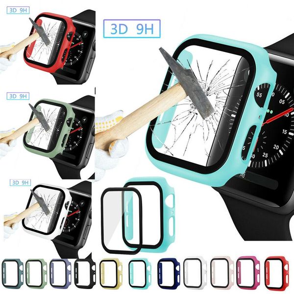 

full cover for apple watch series 5 4 3 2 plastic bumper hard frame case with glass film for iwatch screen protector