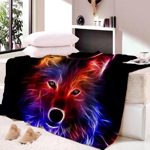 

3d wolf with dreamcatcher sherpa throw blanket mountains scenery bedspread purple brown plush blanket 150x200cm dropship