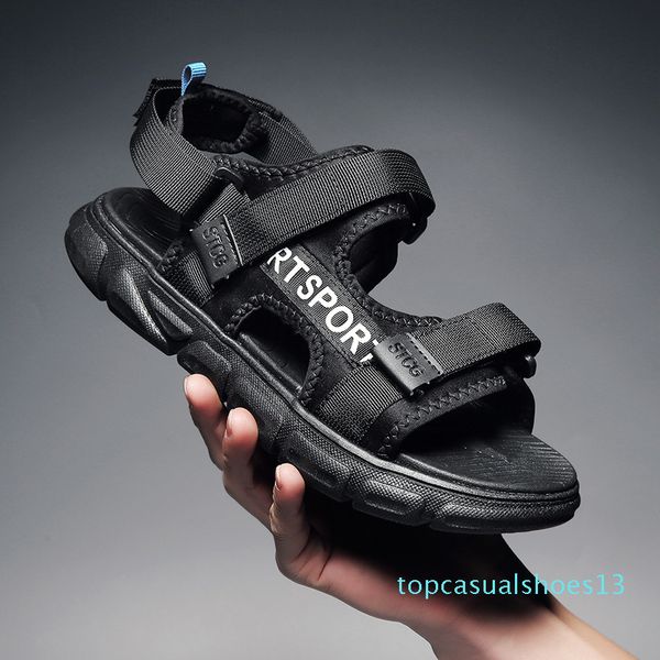 

men sports sandals 2020 summer outdoor non slip men sandals quick drying beach shoe fashion simple style mens slippers t31, Black