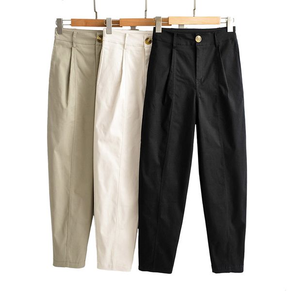 

agong high waisted button pants women fashion solid harem trousers women elegant fold pockets pants female ladies laa, Black;white