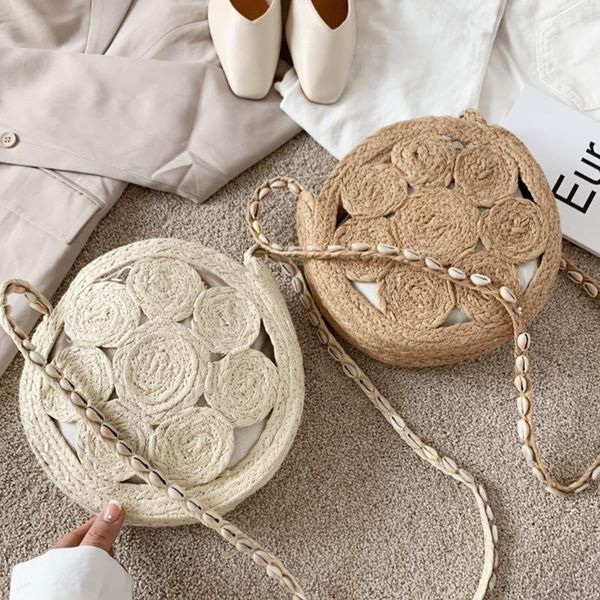 

ретро соломенные женщины crossbody сумка цветок полые дамы круглый ротанг курьерские сумки пляж дорожная сумка