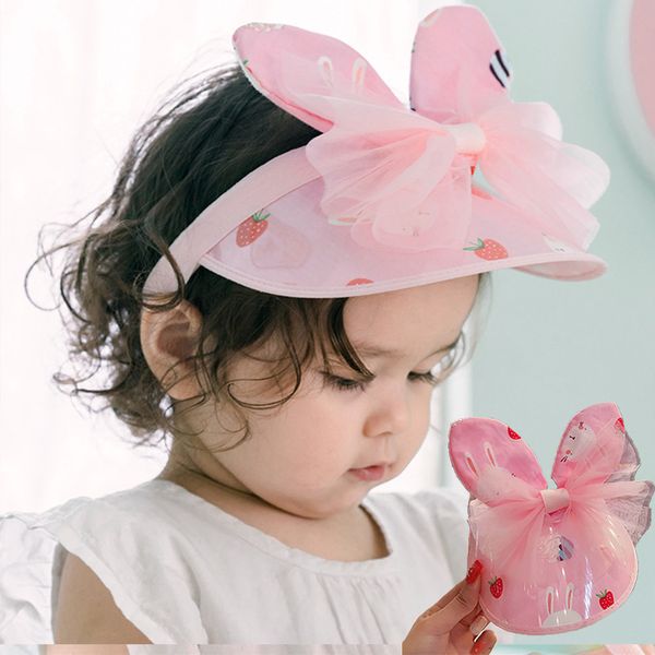 

summer lovely baby girl hat lace bows baby sun hat with ears cartoon empty kids hats children sunscreen beach hat bonnet, Yellow