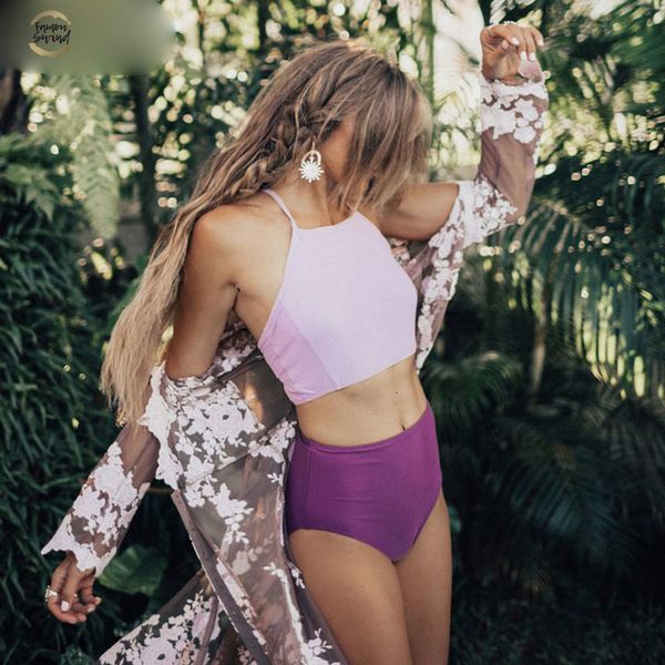 

2019 high neck bikini polyester women swimwear push up swimsuit biquini beach wear switchback brazilian bikinis women bathing suit, White;black