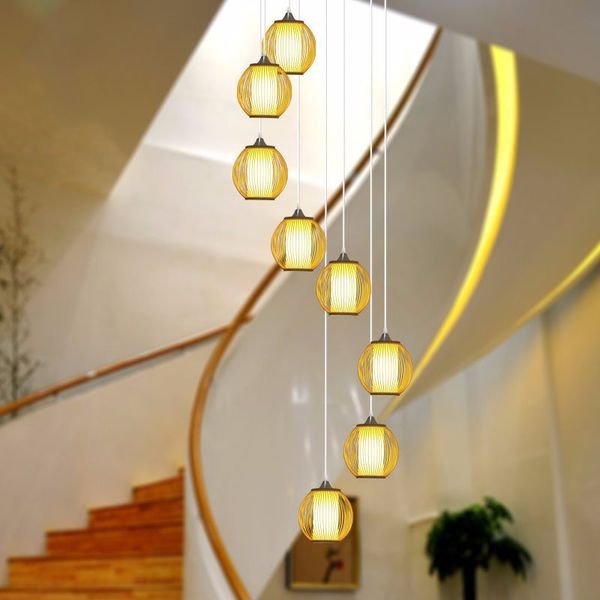 

customized chinese double-spinning stairwell long chandelier simple villa penthouse attic pick high bamboo lamp living room