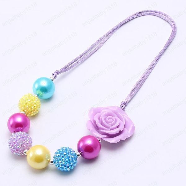 

pretty rose flower kid chunky necklace adjusted rope bubblegume bead chunky necklace jewelry for baby kid girl, Red;brown