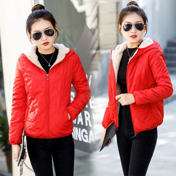 

clothes woman short fund cotton-padded jacket increase down bread serve thickening season cotton suit lamb hair loose coat, Black