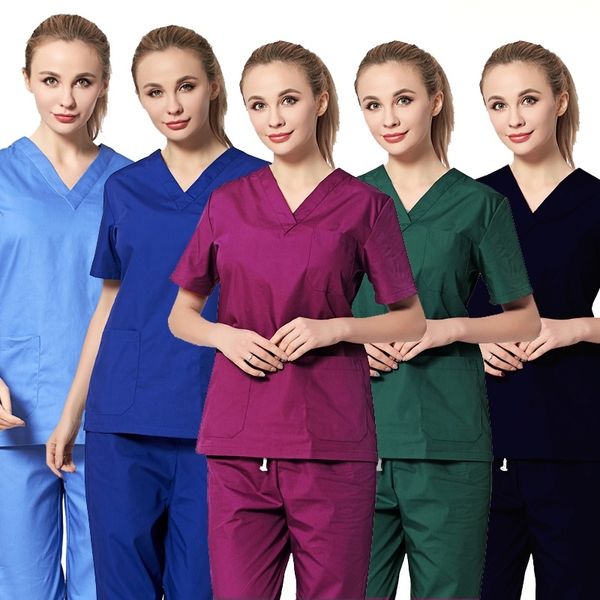 

women's classic short sleeve v-neck scrub pure cotton/polyester cotton with pocket washable reusable summer blouses overalls, Black;white