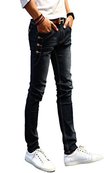 

mr. r men's stretch skinny fit jeans with button deco 2 colors, Blue