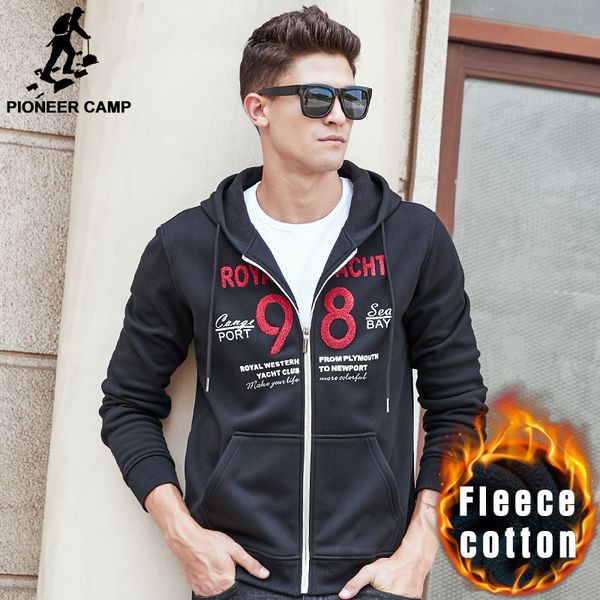 

pioneer camp thick hoodie sweatshirts men brand clothing autumn winter warm hoodies men zipper fleece hoodies 622167, Black