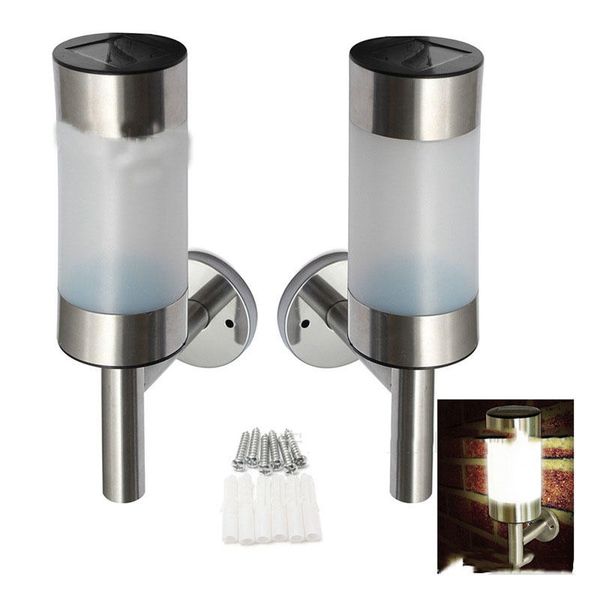 

led solar powered outdoor patio stainless steel wall lights garden yard shed fence waterproof led bright lamps