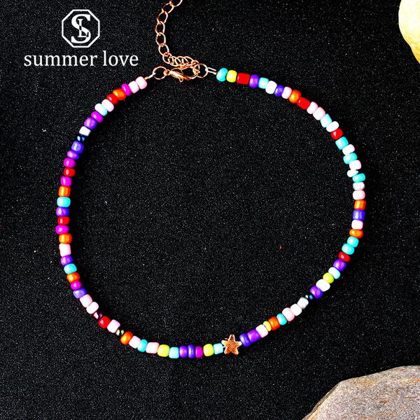 

2019 new fashion beach beaded choker necklace moon star sun pendant choker necklace for women rice beads chain necklace jewelry gift, Silver