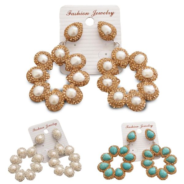 

baroque shell pearl dangle drop earrings cz crystal t urquoise women's dangle earring jewelry 2019 vintage earrings gift wedding, Silver