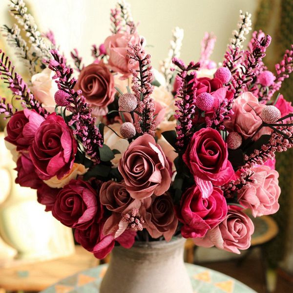 

romantic fake flower simulation rose flower pastoral style artificial party decorations room deskaccessories