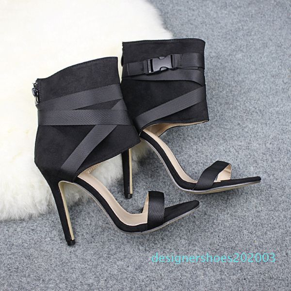 

new arrival explosion women high heels fish mouth cross belt fine super high heel sandals red womens dress shoes d03, Black