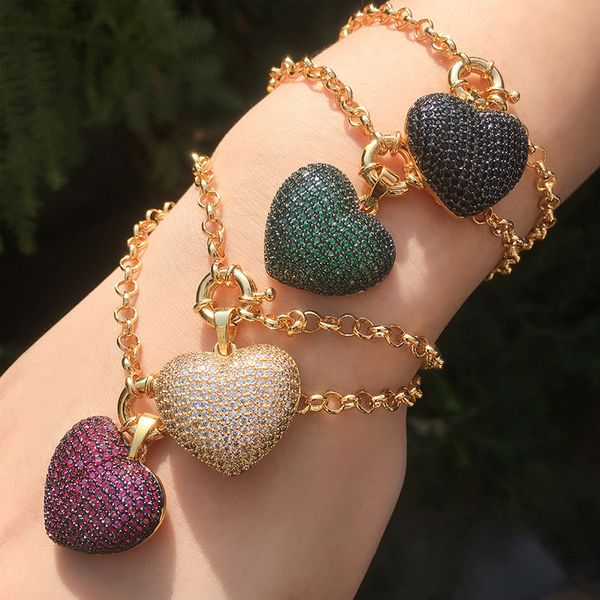 

funmode multicolor cubic zirconia pave heart design pendants rope shape crystal bracelet wholesale fb02, Black