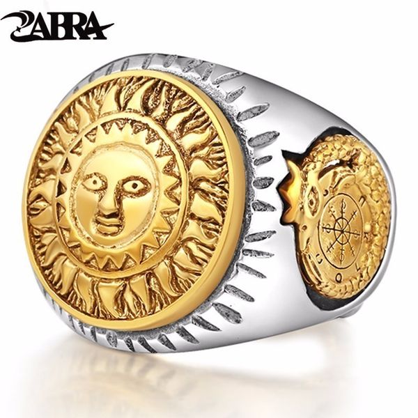 

zabra 925 sterling silver men ring gold color sun god smile 3d dinosaur sculpture adjustable size vintage punk handmade jewelry c19032101, Slivery;golden