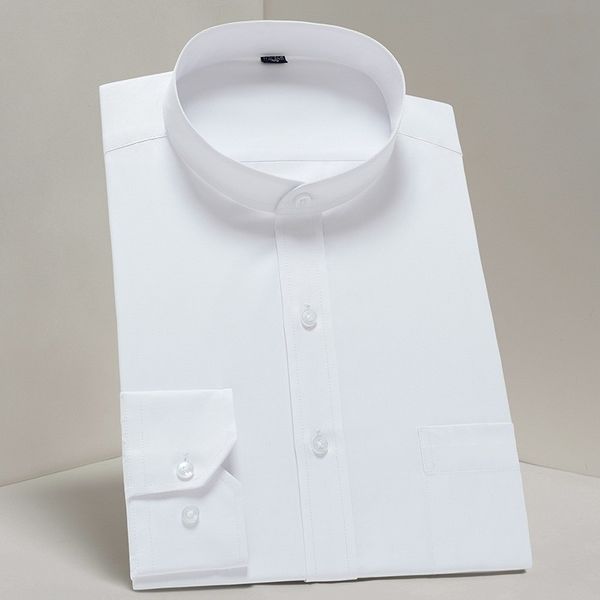 

mandarin collar dress shirt chinese style stand collar mens business formal social shirts casual long sleeve sim fit, White;black