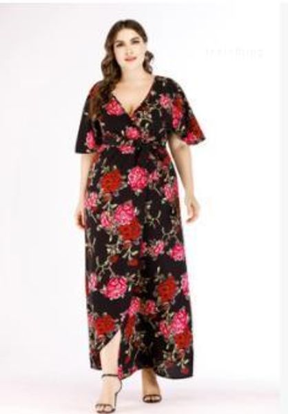 

size dress summer beach big size 5xl 6xl boho beach floral dresses flower women plus, Black;gray