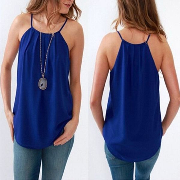 

summer womens lady casual chiffon vest tank solid blue camis blouse sleeveless women lady clothing summer, White