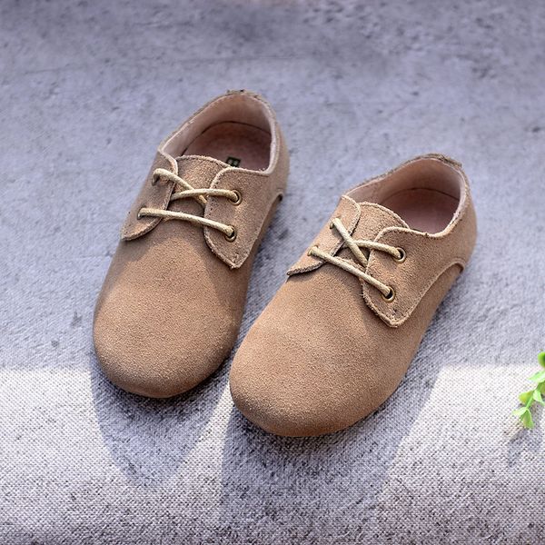 

baby kids moccasins genuine leather boys girls leather shoes flats korean style lace up solid color spring autumn size 23-35, Black;grey