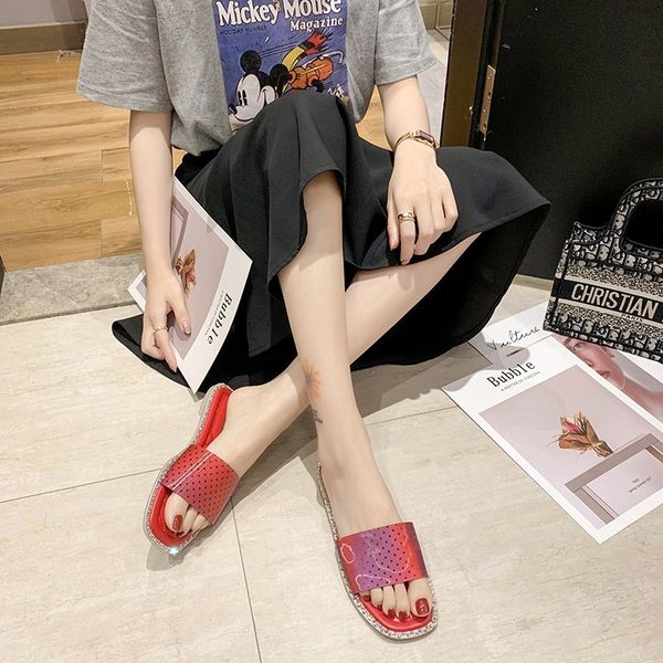 

slippers black red flat women shiny open toe slides summer soft sole outdoor 2021