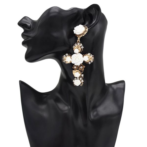

3 colors european rhinestone drop earrings italy classical flower cross statement earrings for women jewelry, Silver
