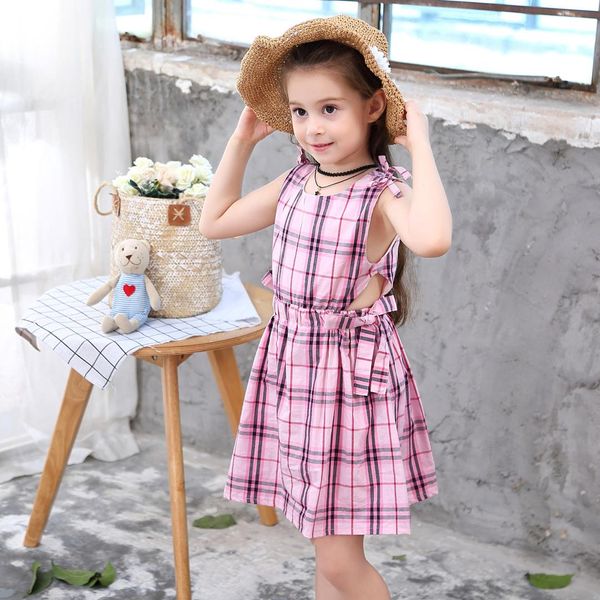 

girls summer dress elegant vestido baby girl clothes cotton pink plaid kids dresses for girls beach clothing size 2-11 years, Red;yellow