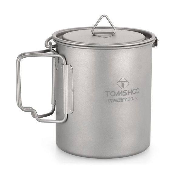 

tomshoo 750ml titanium pot titanium water mug cup outdoor camping pot cooking pots picnic hang with lid and foldable handle