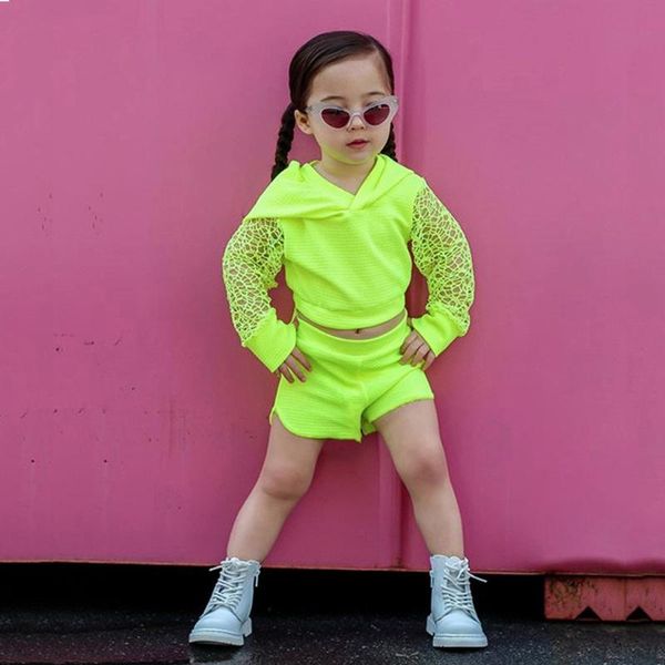 

toddler kids baby girls tracksuit fashion hollow out solid hodded +shorts outfits set sportwear 18 24months 3 4 5years, White