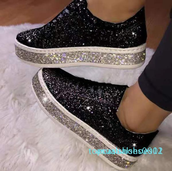 

2020 women glitter sneakers bling flats woman spring new casual ladies vulcanized shoes female comfort lace up fashion shoes t12, Black