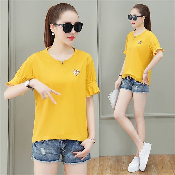 

чистый хлопок любовь вышивка футболка женская короткая футболка одежда вышивка одежда рукав 2020 летней одежды тонкий универсальный ins супе, White