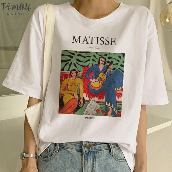 

matisse art print summer s 2xl loose casual female short sleeve cartoon female fashion harajuku new letter fun shirt, White