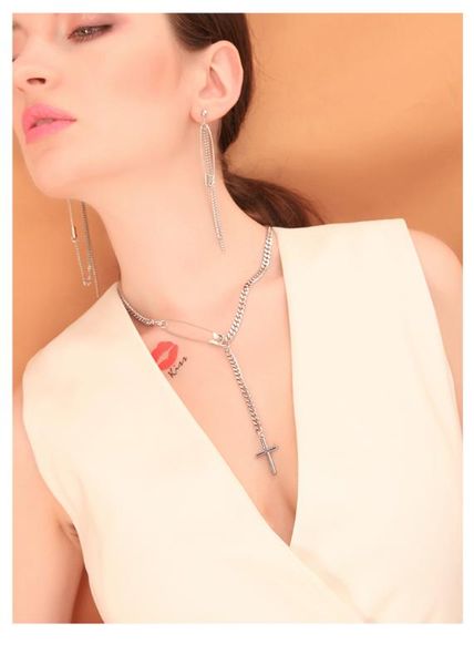 

rongho hiphop metal pins chokers necklaces for women gothic jewelry 2020 metal cross pendant necklace chain necklace rock bijoux, Golden;silver