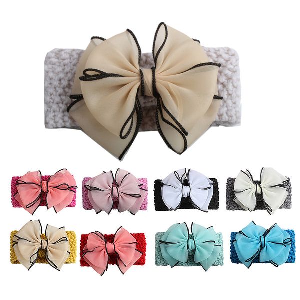 

newly baby headband elastic tutu newborn tuban ear warmer headband crochet knitted bow headwear wreath bands accessories, Slivery;white