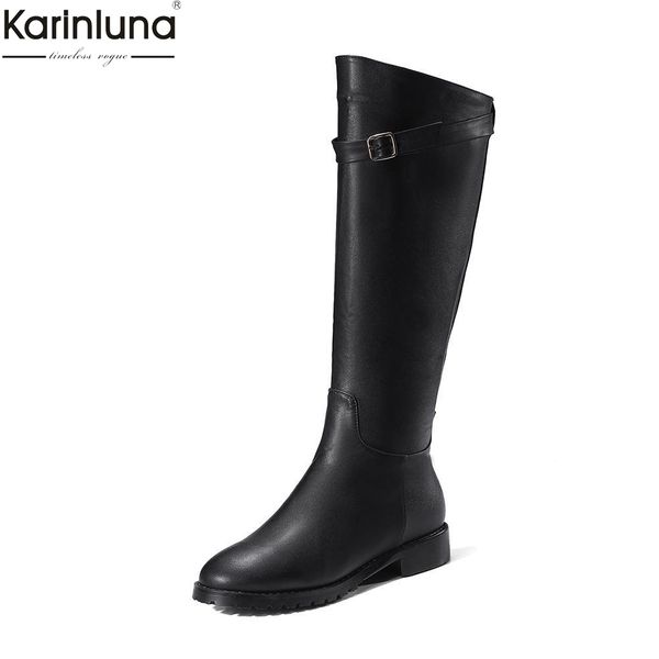 

karin new arrivals dropship large size 33-43 chunky heels knee high boots woman shoes women zip up elegant shoes woman boots, Black