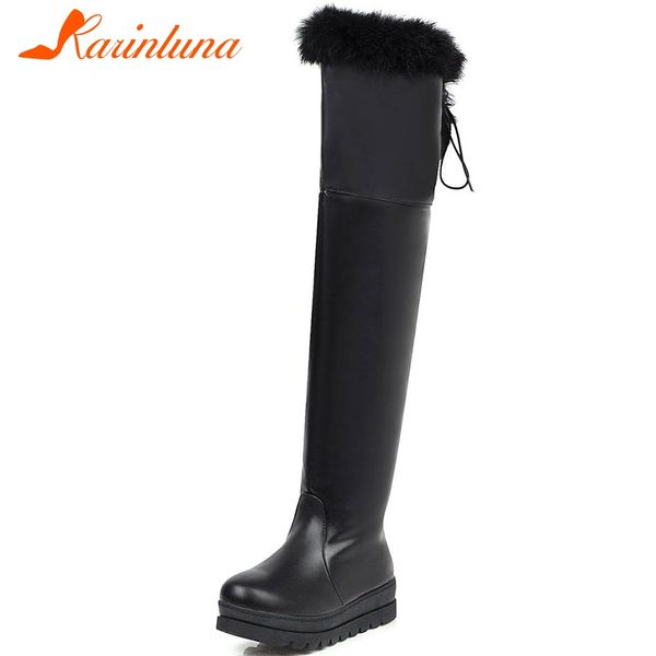 

karin new fashion big size 34-43 thigh high boots flat with shoes woman casual soft autumn winter over the knee boots women, Black