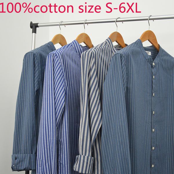 

new autumn men long sleeve 100%pure cotton stripe casual shirts mandarin collar fashion plus size s  l xl 2xl 3xl 4xl 5xl 6xl, White;black
