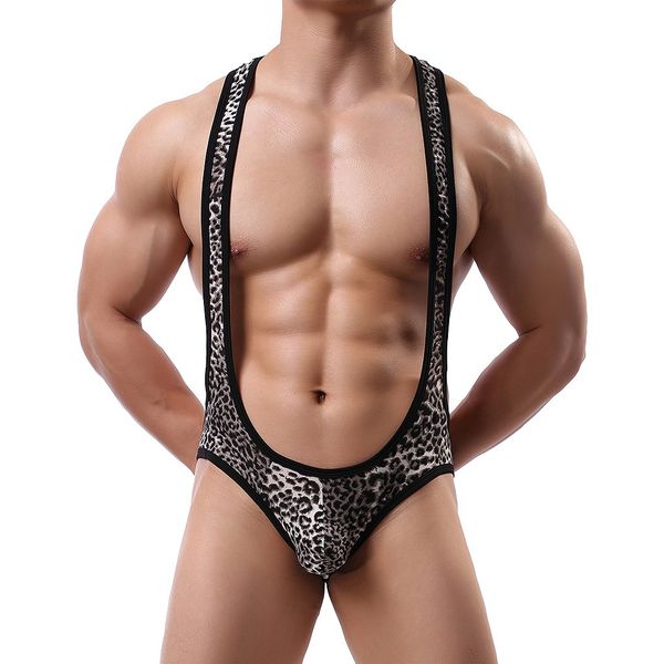 

underpants men breathable eroticbriefs men soft leopard leather buttock underwear breathable underwear e55, Black;brown