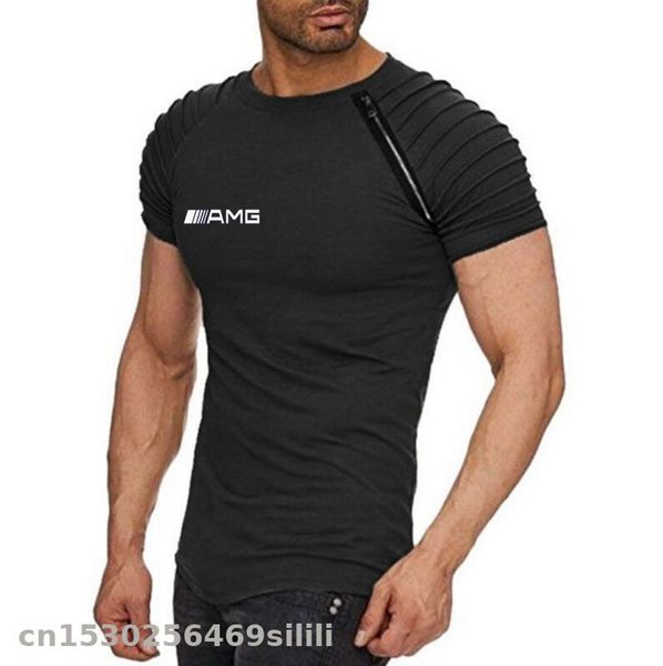 

new cycling slim short-sleeved t-shirt for amg striped pleated raglan sleeves t-shirt sports leisure men