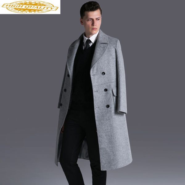 

long woolen coat men plus size 6xl winter jacket men wool overcoat male coats grey mens clothing abrigo hombre kj253, Black