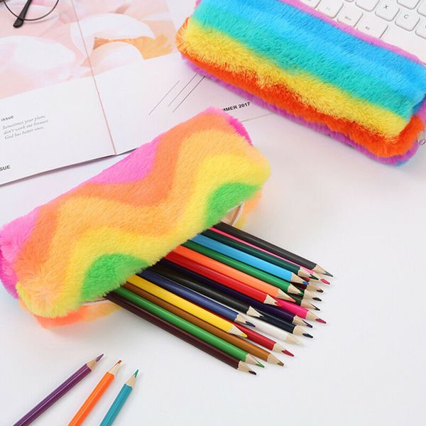 

1шт симпатичные радуга плюшевые косметические сумки пенал ручка сумка kawaii цветастые сумка для хранения канцелярские школьные принадлежнос