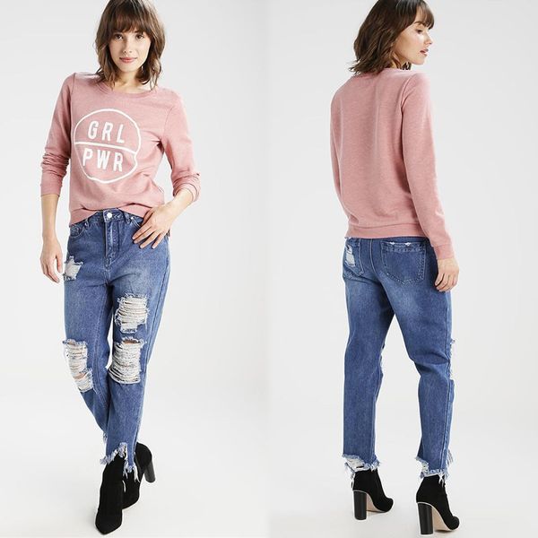 

европа и америка женские slim fit прямые брюки ягодицы лифтинг с отверстиями cat-cut края узкие брюки, Blue