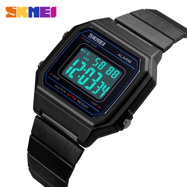 

skmei new fashion men digital watches stainless steel wristwatch waterproof sport watch luminous week display alarm mens watches, Slivery;brown