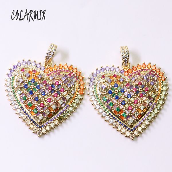 

5 strands rainbow zircon necklace rainbow retro heart pendants necklace summer colors zircon accessories for women 50865, Silver