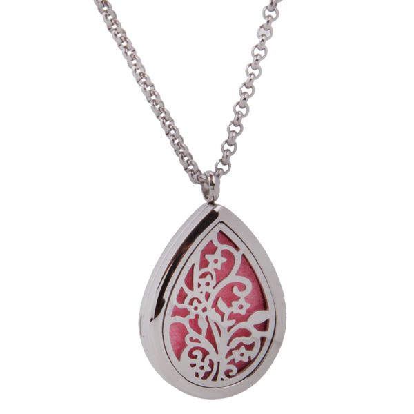 

316l stainless steel teardrop aromatherapy locket pendant necklace silver