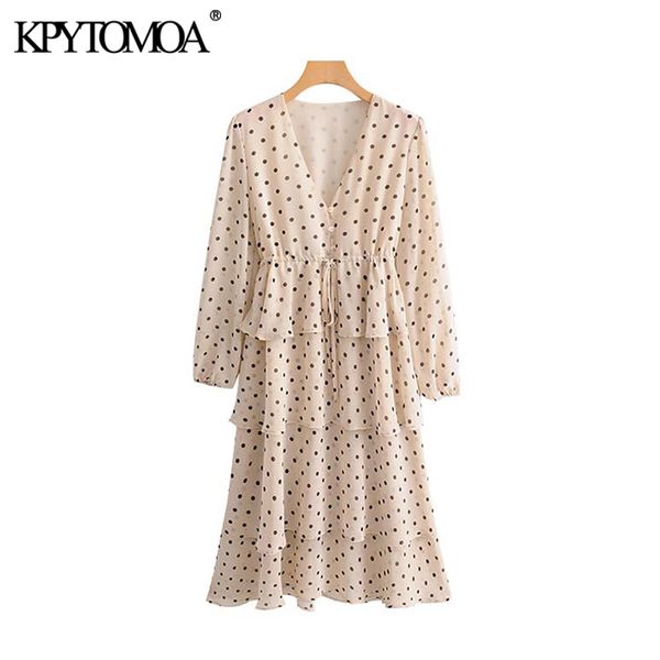 

vintage sweet polka dot ruffles midi dress women 2019 fashion v neck long sleeve drawstring female elegant dresses vestidos, Black;gray