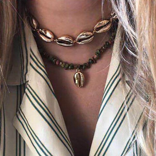 

new 2019 bohemian natural stone shell pendant necklace for women more color ocean jewelry gifts, Silver