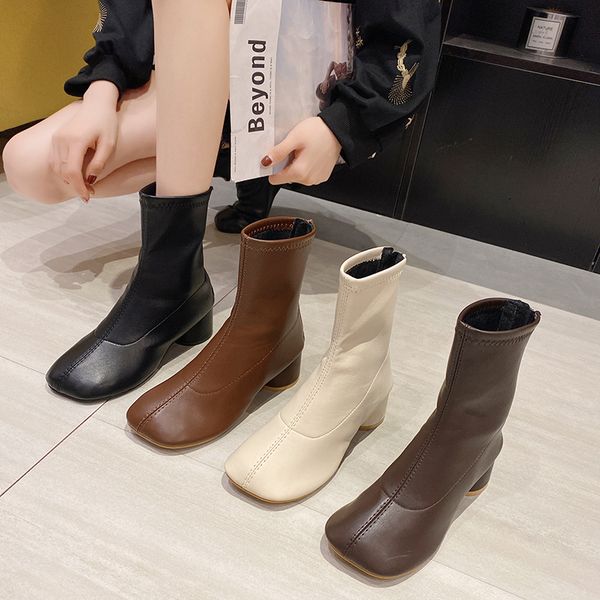 

2019 autumn new korean short tube british style thick with thin boots women, Black